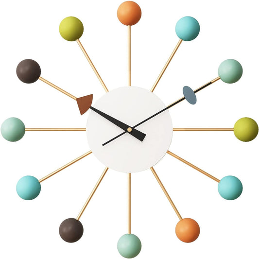 SHISEDECO Mid Century Ball Clock Multicolor, Large Size Wall Clock Decorative Modern Silent Quartz Creative Fashion Hanging Decoration Clock for Home Kitchen Living Room Office Bedroom Study Room
