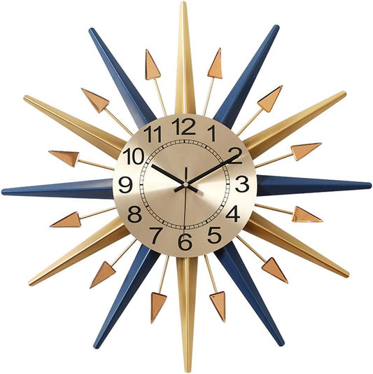 SHISEDECO Mid-Century Instruments Satellite Metal Crystal Wall Clock, Large Starburst Decoration for Home, Kitchen,Living Room,Office (Classic Blue 22")