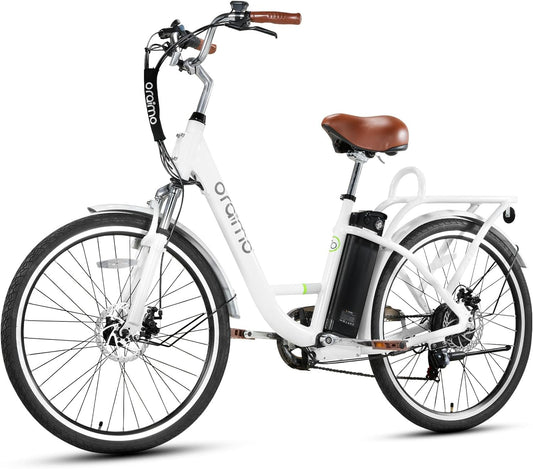 Oraimo Electric Bike for Adults 3.5H Fast Charge up to 40 Miles Removable Battery,350W(Peak 500W) 26" City Cruiser Ebike 2X Load Rear Rack,Air Saddle,7 Speed Gear,Sgs Certified Complies to UL 2849