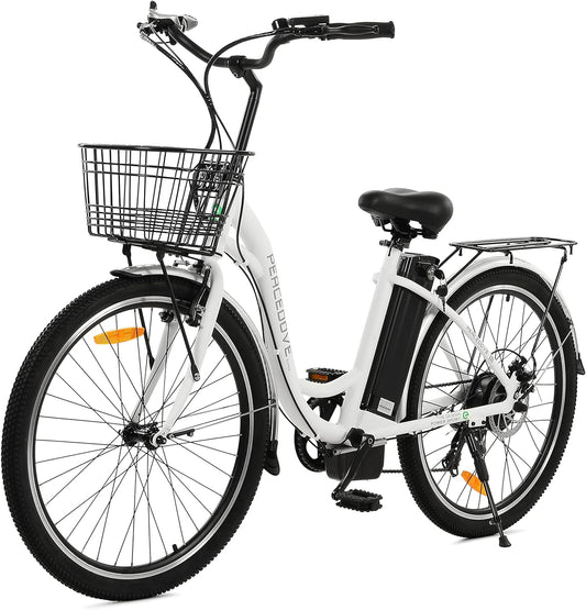 ECOTRIC Citycruiser Electric Bike 26" E Bike 350W Motor Bicycles Removable 36V 10AH Lithium Battery Commute Step-Through Ebike Moped for Adults with Basket Shimano 7 Speed Gears